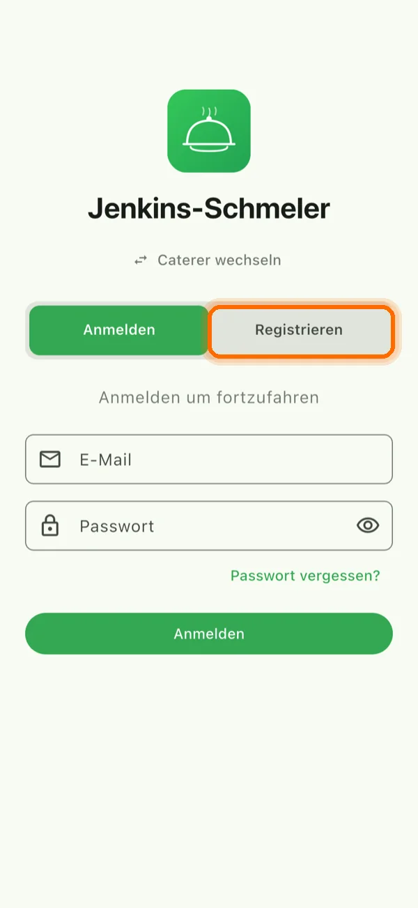 Anmeldebildschirm der Mega-Meal-App
