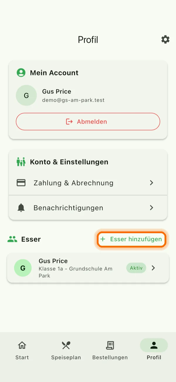 Kind mit Einladungscode hinzufügen